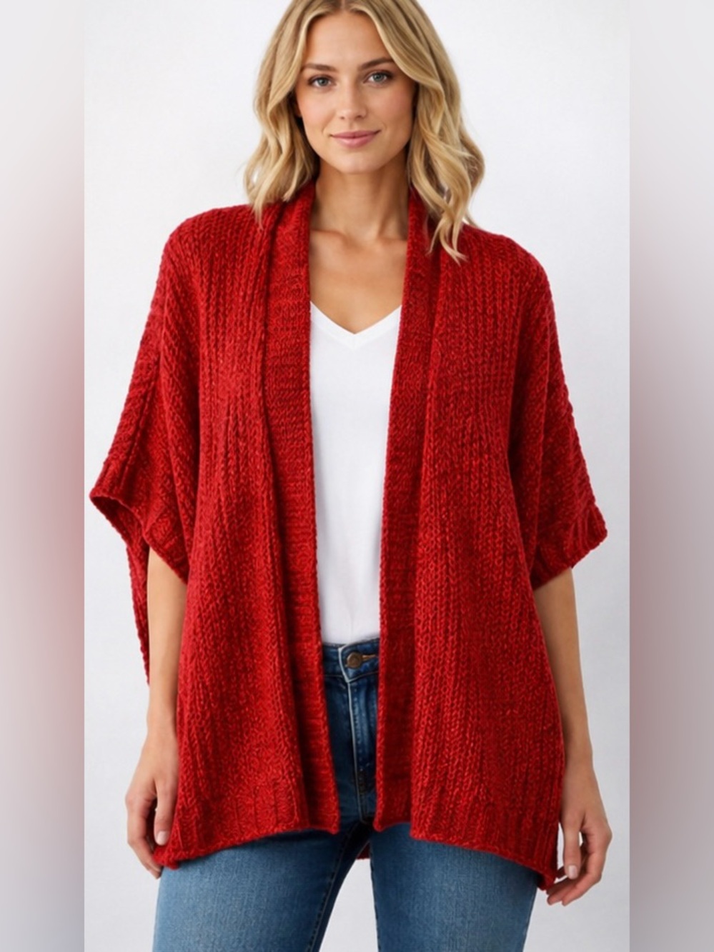LOFT Burgundy Chunky Knit Open Front Cardigan Poncho Sweater Vest